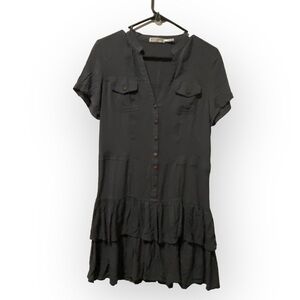 Body Central Gray Ruffled Mini-midi Sundress Size Large Cottagecore